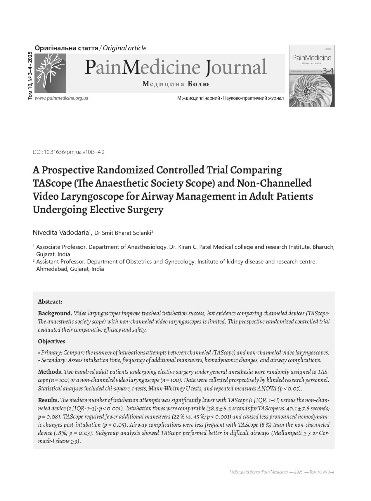 A Prospective Randomized Controlled Trial Comparing TAScope (The Anaesthetic Society Scope) and Non-Channelled Video Laryngoscope for Airway Management in Adult Patients Undergoing Elective Surgery