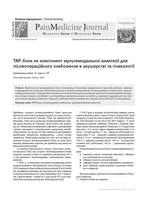 TAP-block as a component of multimodal analgesia for postoperative anesthesia in obstetrics and gynecology